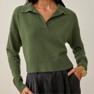 Reformation Cashmere Olive Collard Sweater